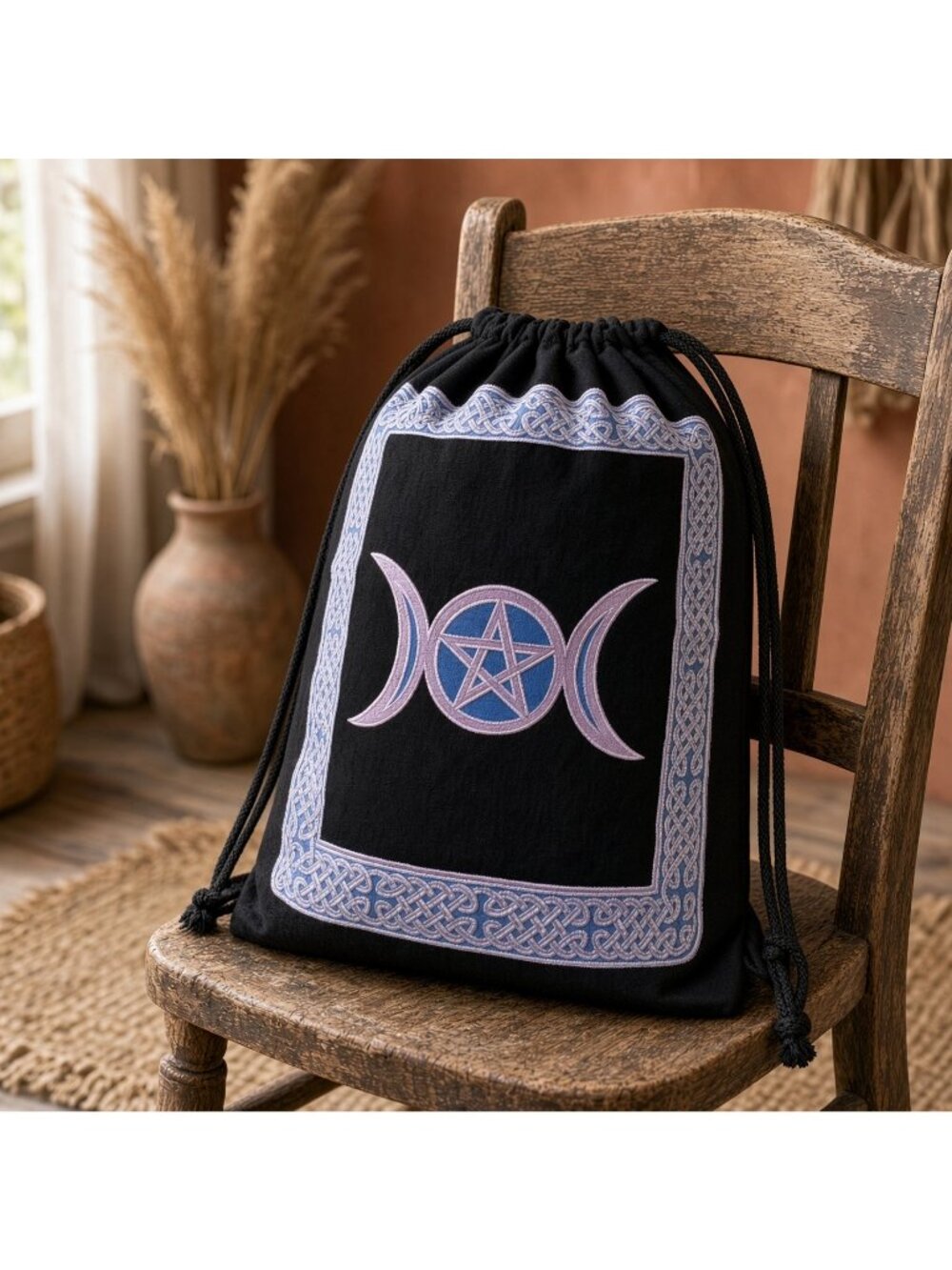 Triple Moon Drawstring Backpack 18" Cotton Cinch Bag